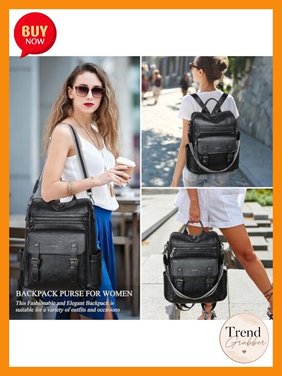 Faux Leather Convertible Travel Laptop Backpack Daypack main image 5